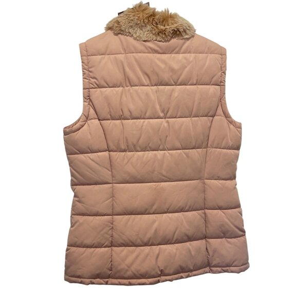 NWOT Calvin Klein Womens Quilted Puffer Vest Pink Faux Fur Collar Size M NEW - Picture 2 of 8